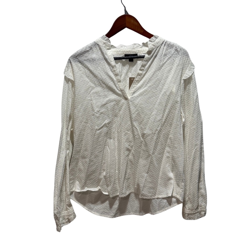 NWT J Crew Swiss‎ dot and ruffled long-sleeved blouse Womens Large